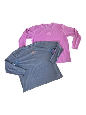 Life Is Good TWO Long Sleeve Crusher Tees XL Women Peru Cotton Kitty Cat Kitten
